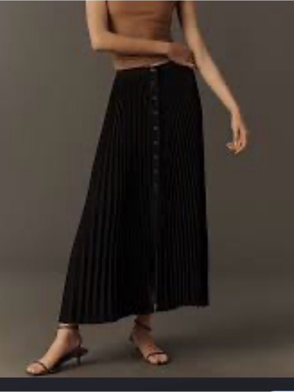 Anthropologie Maeve Pleated Button Front Maxi Skirt Sz L Black Classic Elegant